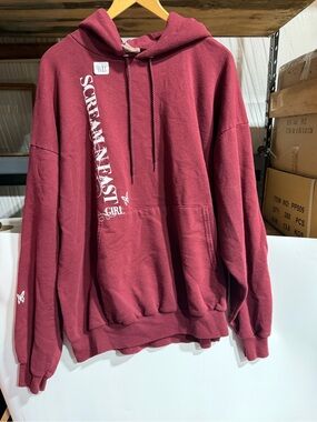 #4184- Scream N Fast Burgundy Pullover Hoodie with White Vertical Logo